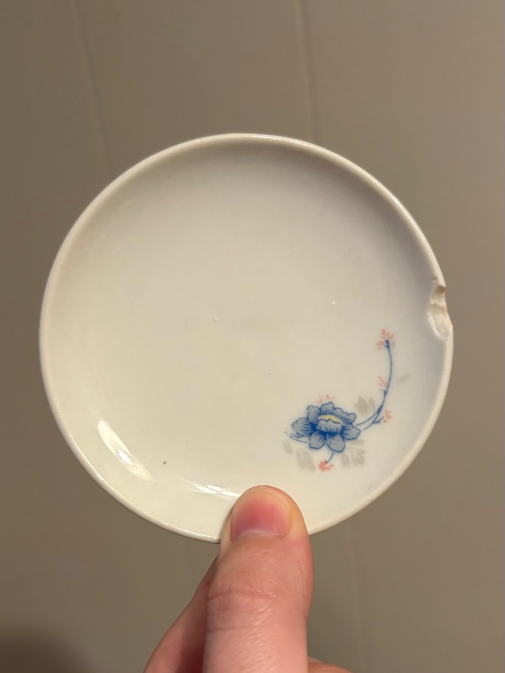 Butter Pat White with Blue Floral Accent